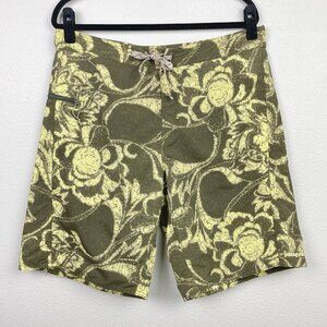 Patagonia Men's 36 Swim Trunks Shorts Green Brown Floral Tropical Vacation Beach